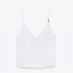 Zara White Cami with Gold Chain Trim